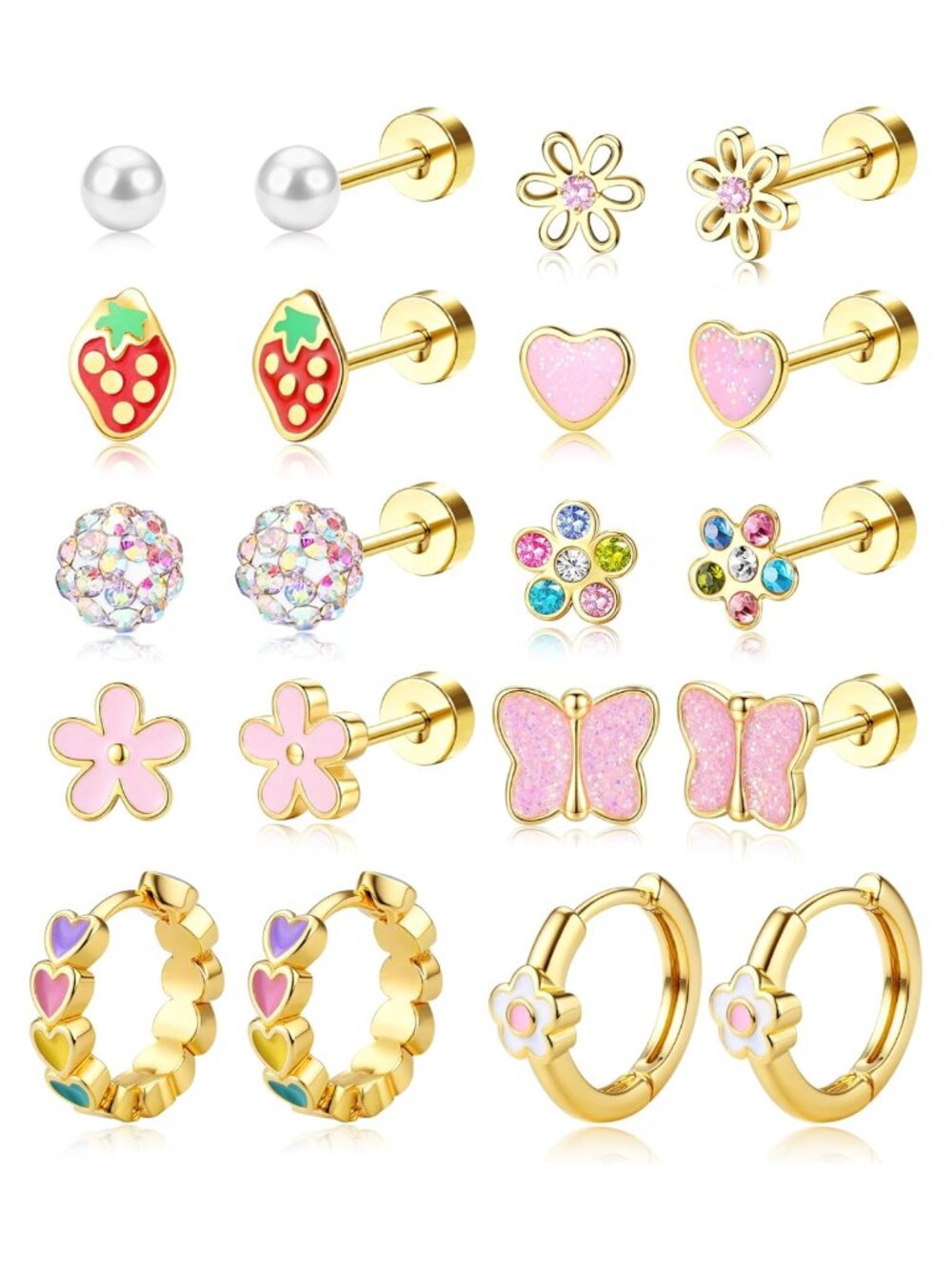 Hypoallergenic Flat Back Screw Back Earrings Girls Kids Toddler